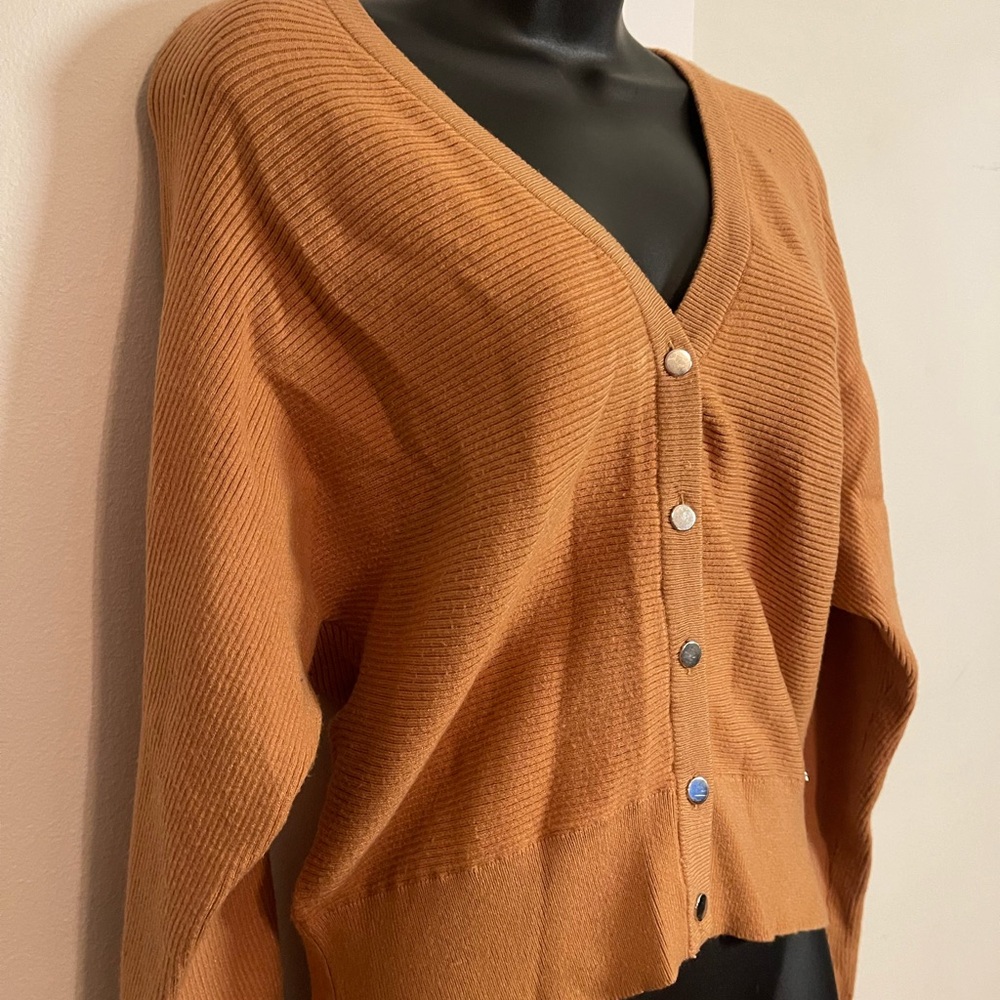 Tahari Camel Ribbed Knit Sweater